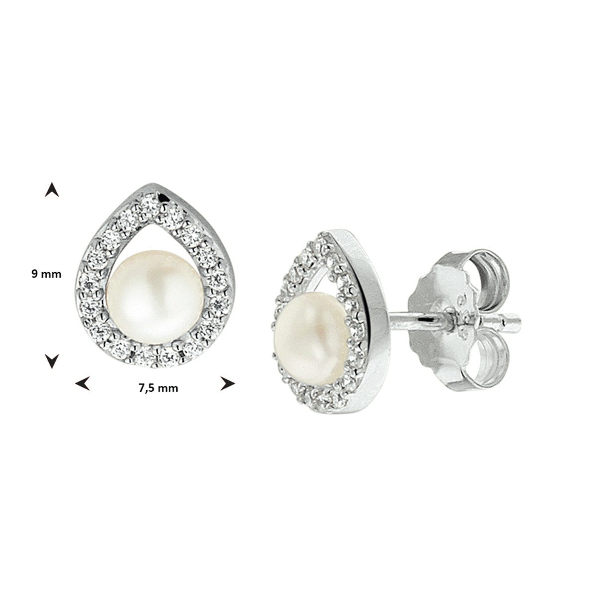 Fantasy Collection Oorbellen parel en zirkonia zilver