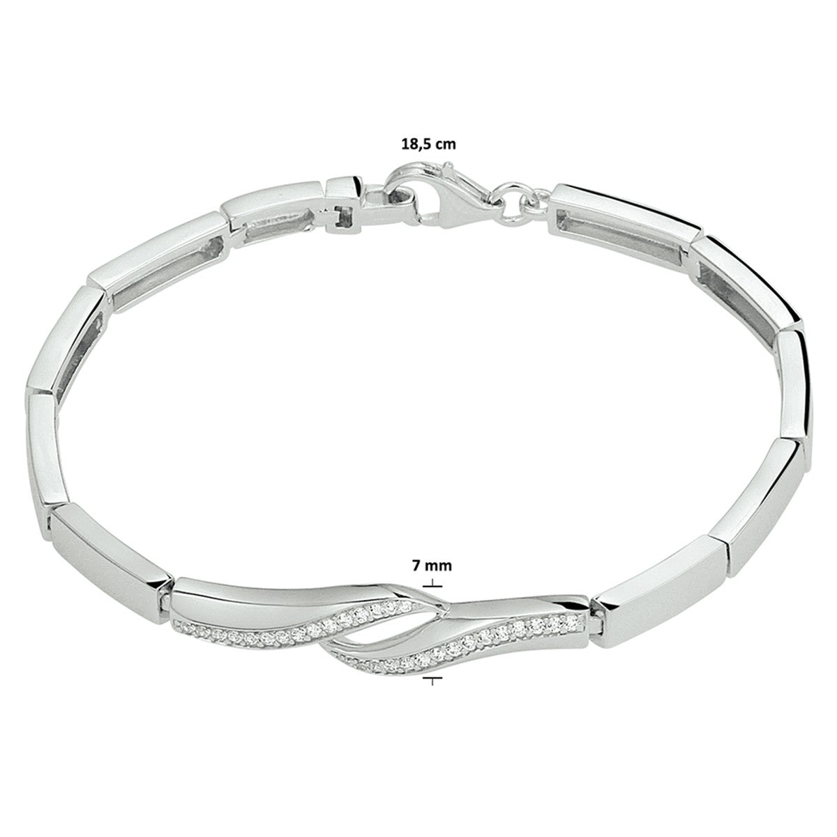 Fantasy Collection Armband zirkonia 7 mm 18,5 cm zilver