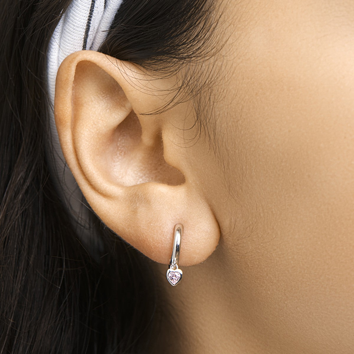 Fantasy Collection Oorbellen hart roze zirkonia zilver