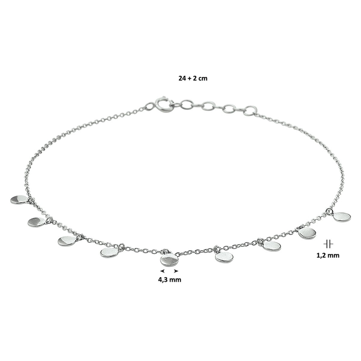 Fantasy Collection Enkelbandje rondjes 24 + 2 cm zilver