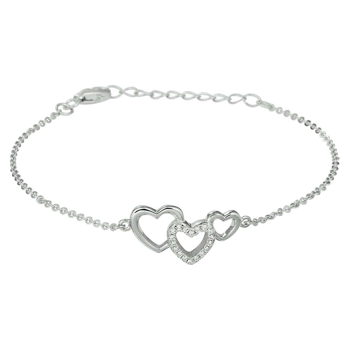 Fantasy Collection Armband hartjes en zirkonia 16 + 3 cm zilver