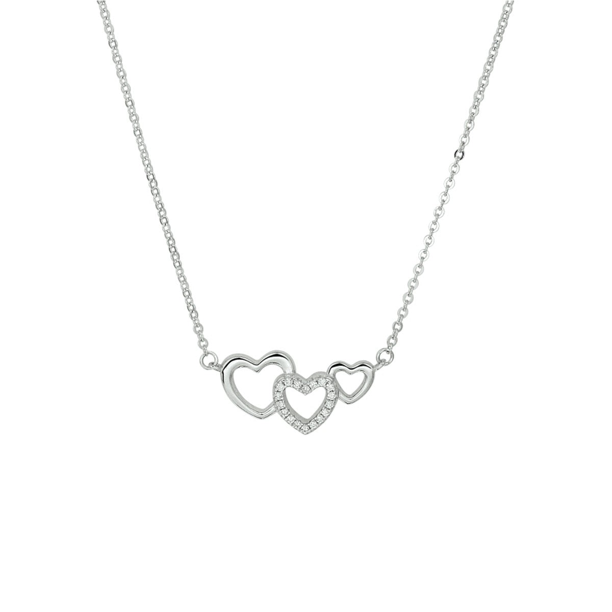 Fantasy Collection Collier hartjes en zirkonia 40 + 4 cm zilver