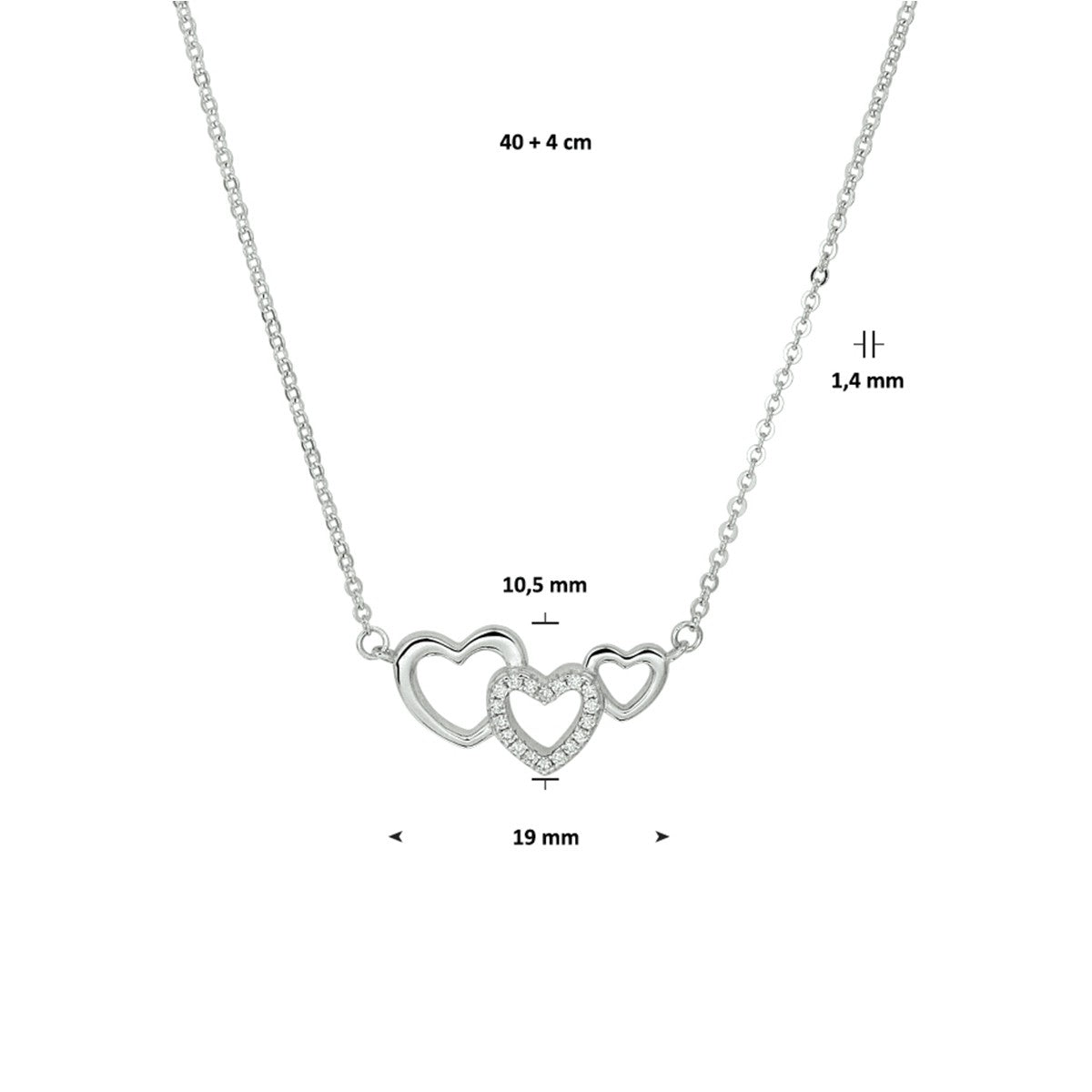 Fantasy Collection Collier hartjes en zirkonia 40 + 4 cm zilver