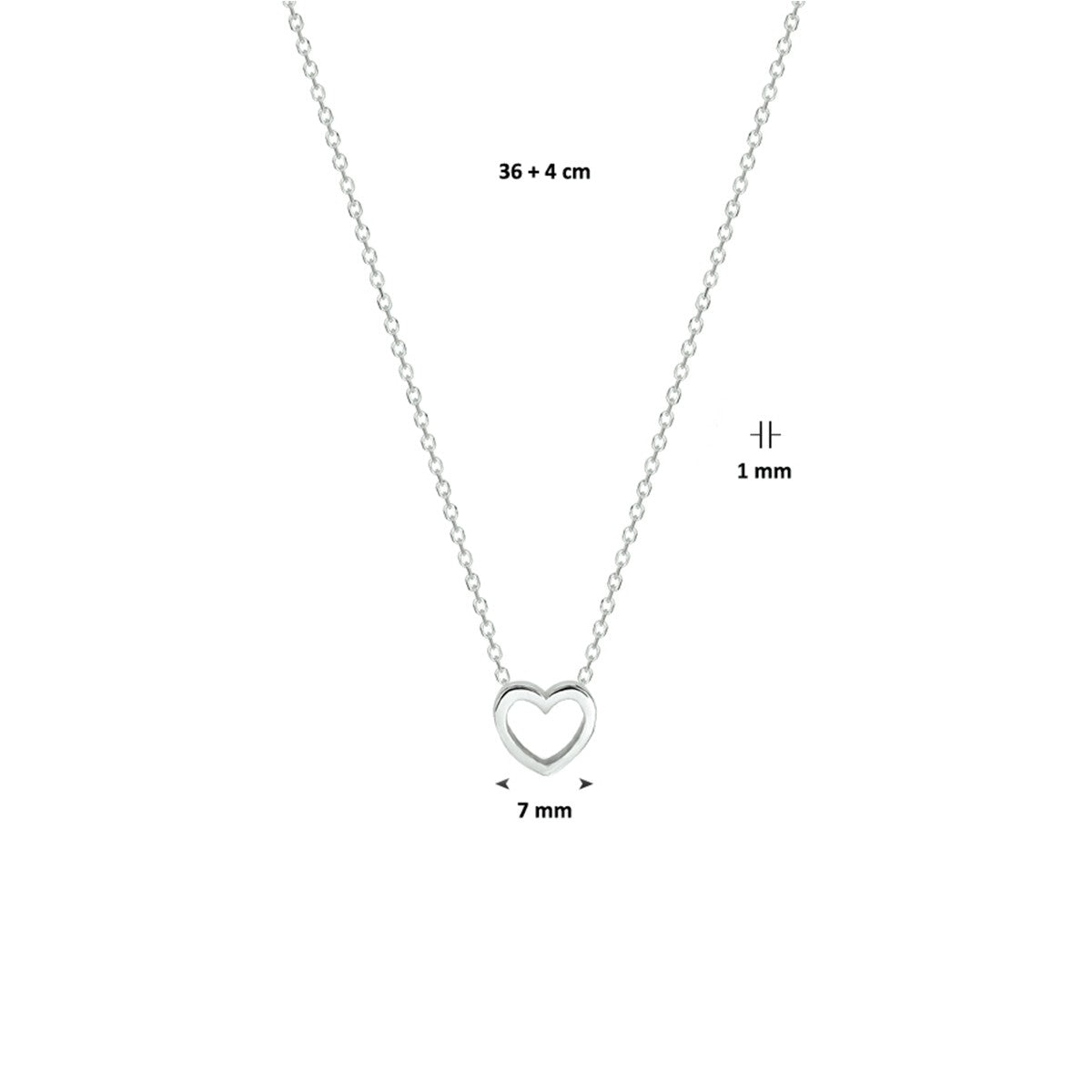 Fantasy Collection Collier hart 36 + 4 cm zilver