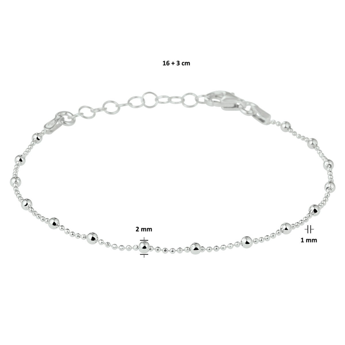 Fantasy Collection Armband bolletjes 2,0 mm 16 + 3 cm zilver