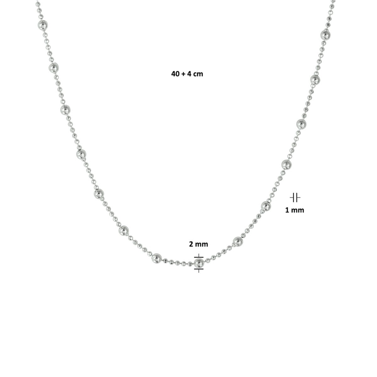 Fantasy Collection Collier bolletjes 2,0 mm 40 + 4 cm zilver