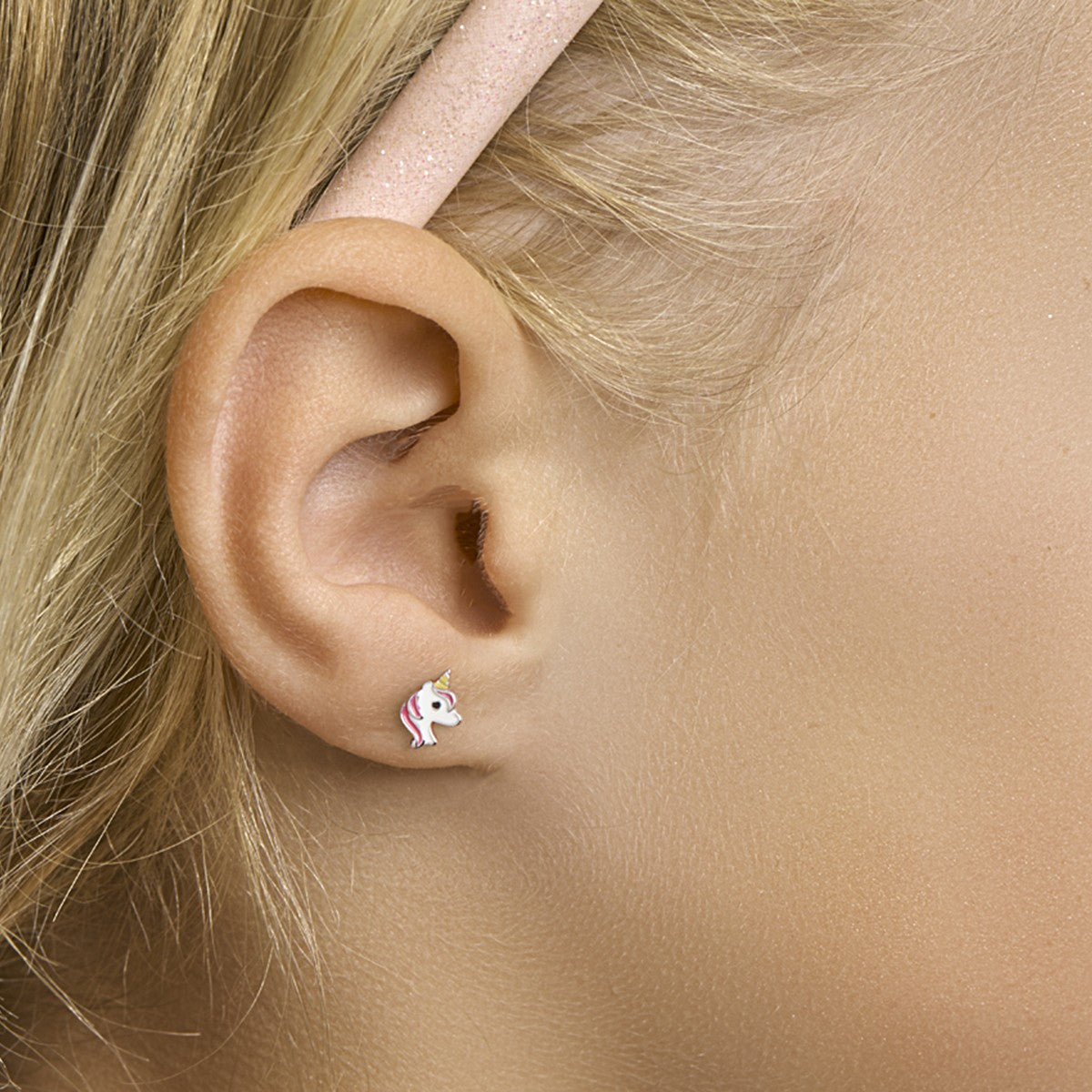 Fantasy Collection Oorbellen eenhoorn emaille zilver