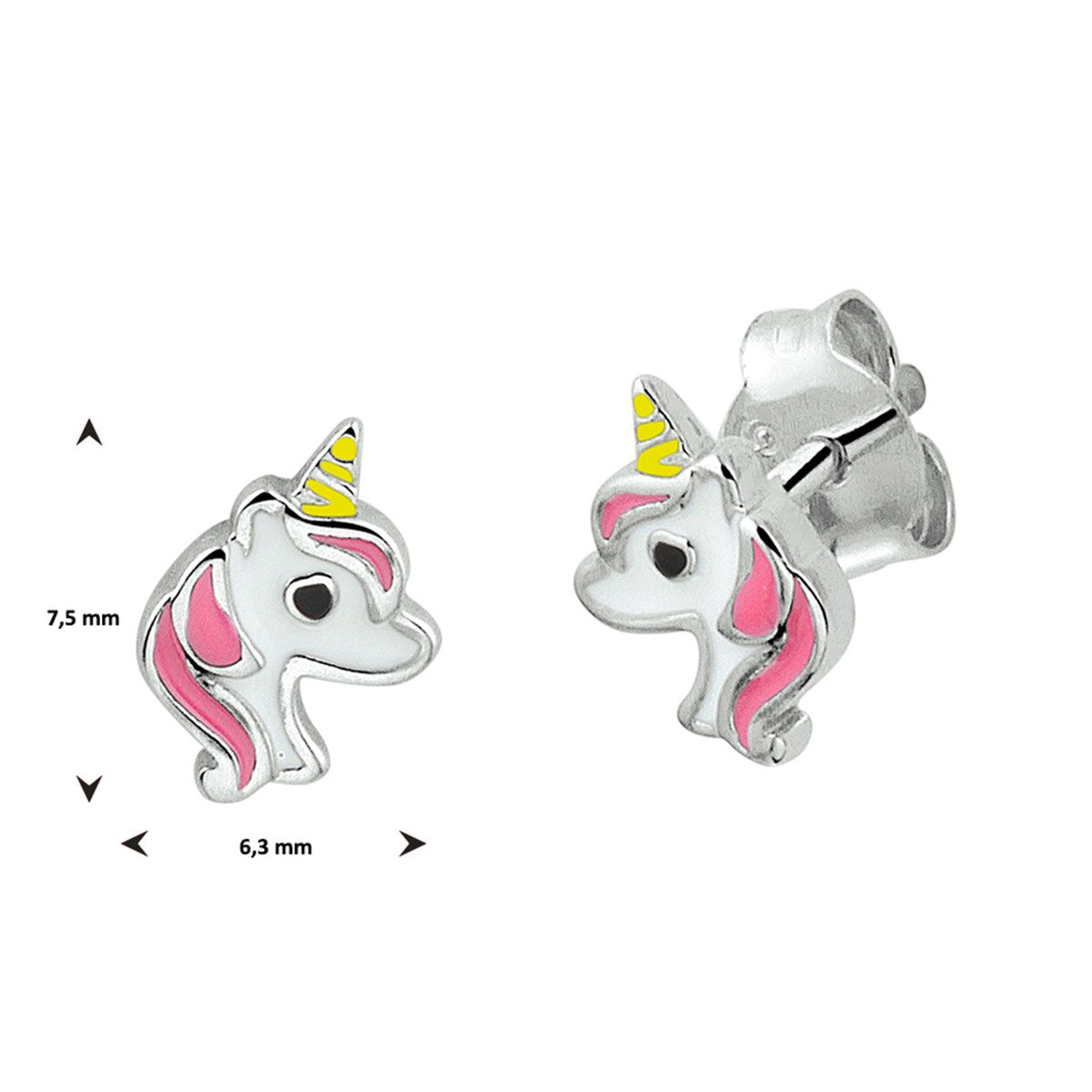 Fantasy Collection Oorbellen eenhoorn emaille zilver