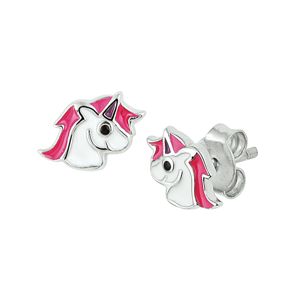 Fantasy Collection Oorbellen emaille eenhoorn 6,5 mm zilver - PSN1329129
