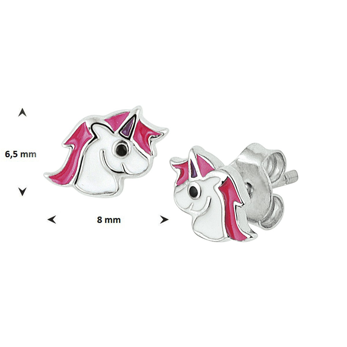 Fantasy Collection Oorbellen emaille eenhoorn 6,5 mm zilver - PSN1329129