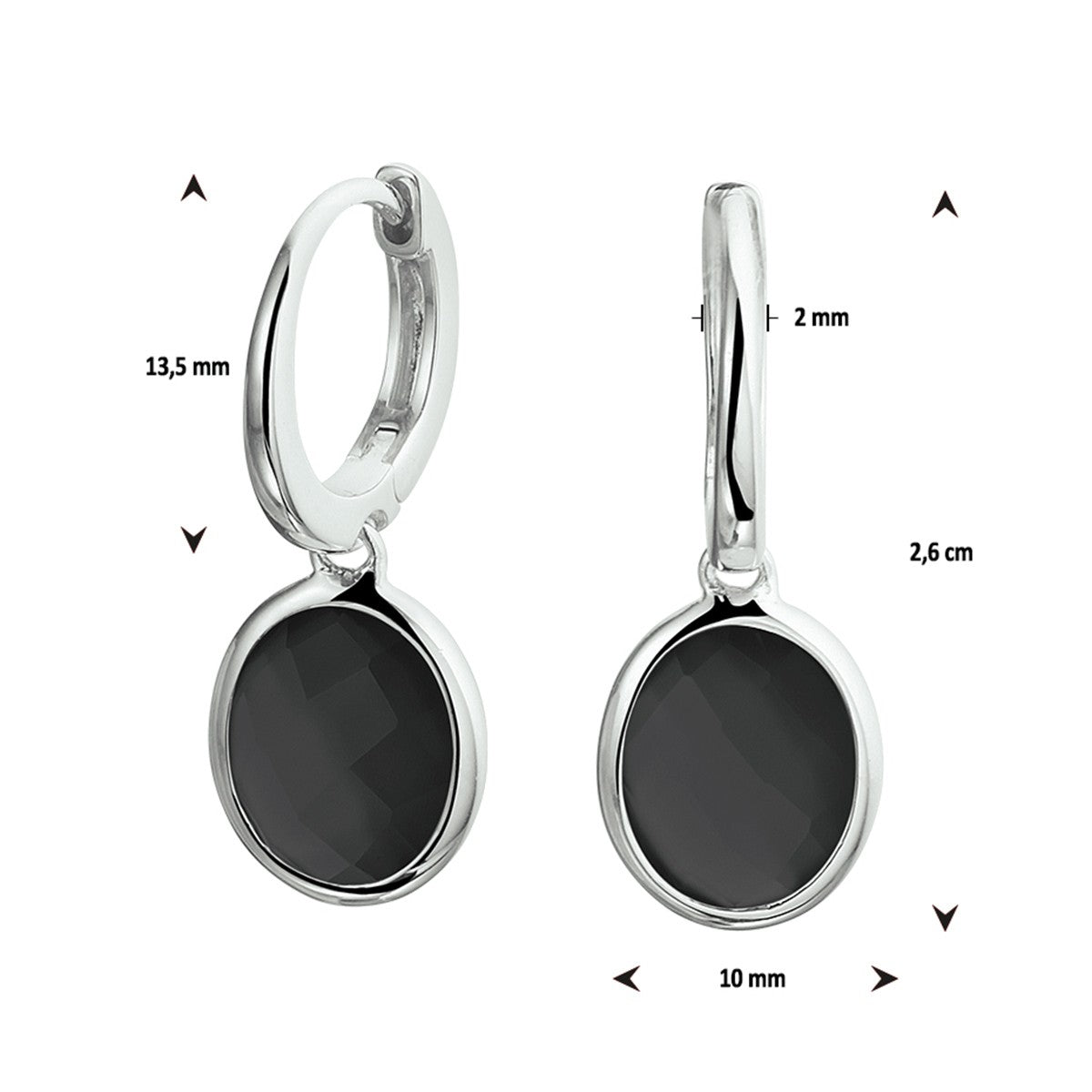 Fantasy Collection Oorbellen onyx 26 mm zilver