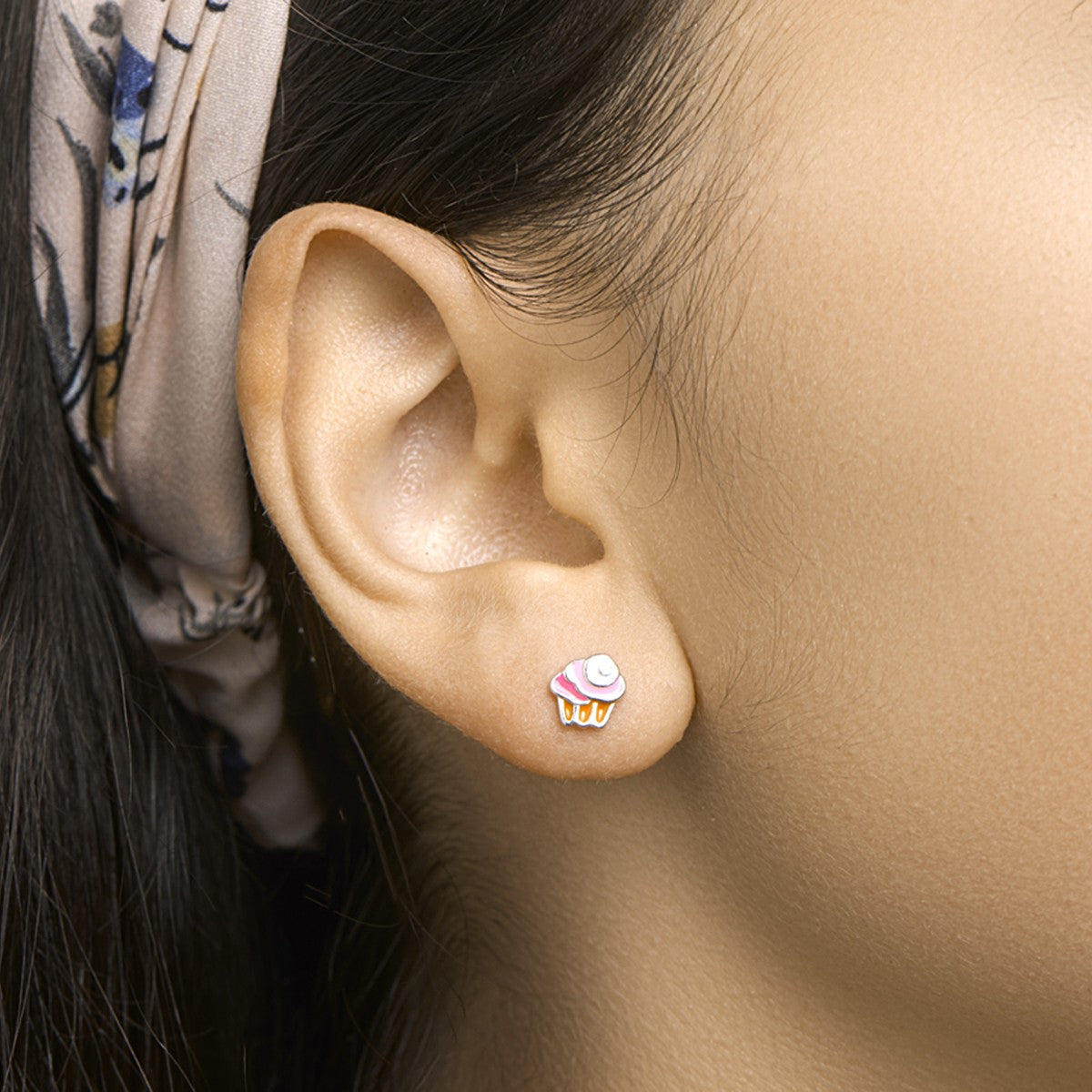 Fantasy Collection Oorbellen cupcake emaille zilver