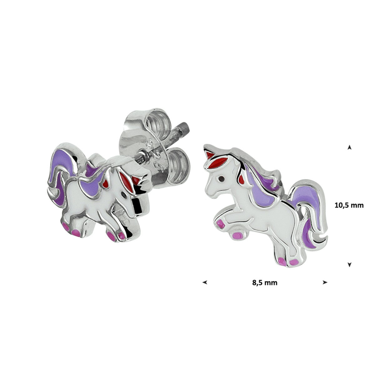 Fantasy Collection Oorbellen emaille eenhoorn zilver