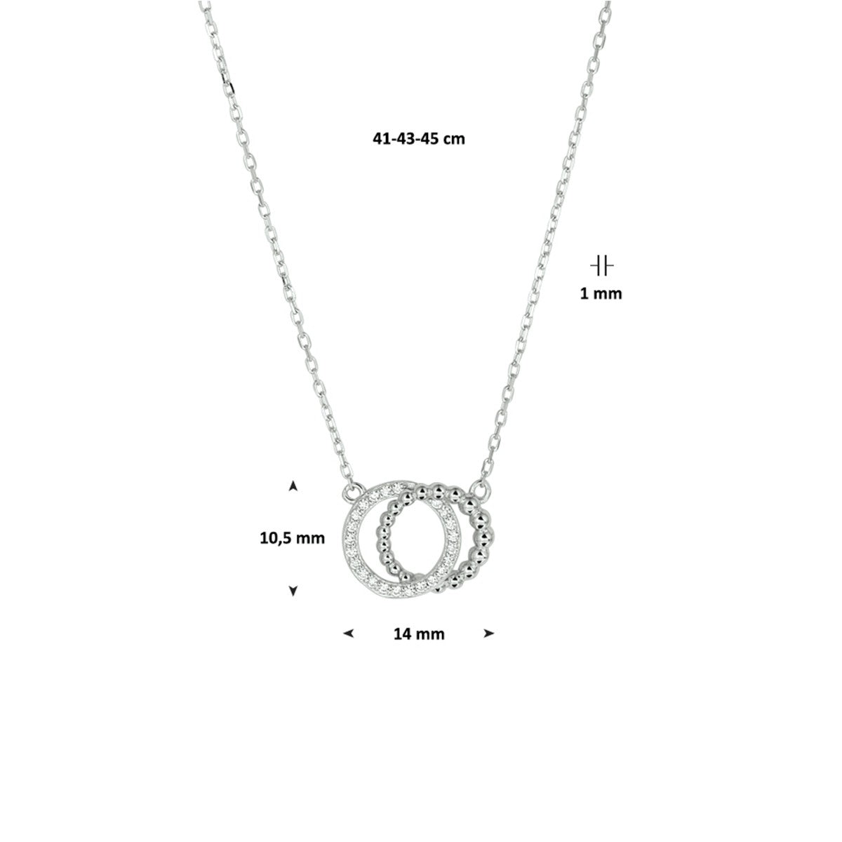 Fantasy Collection Collier rondjes zirkonia 41 - 43 - 45 cm zilver