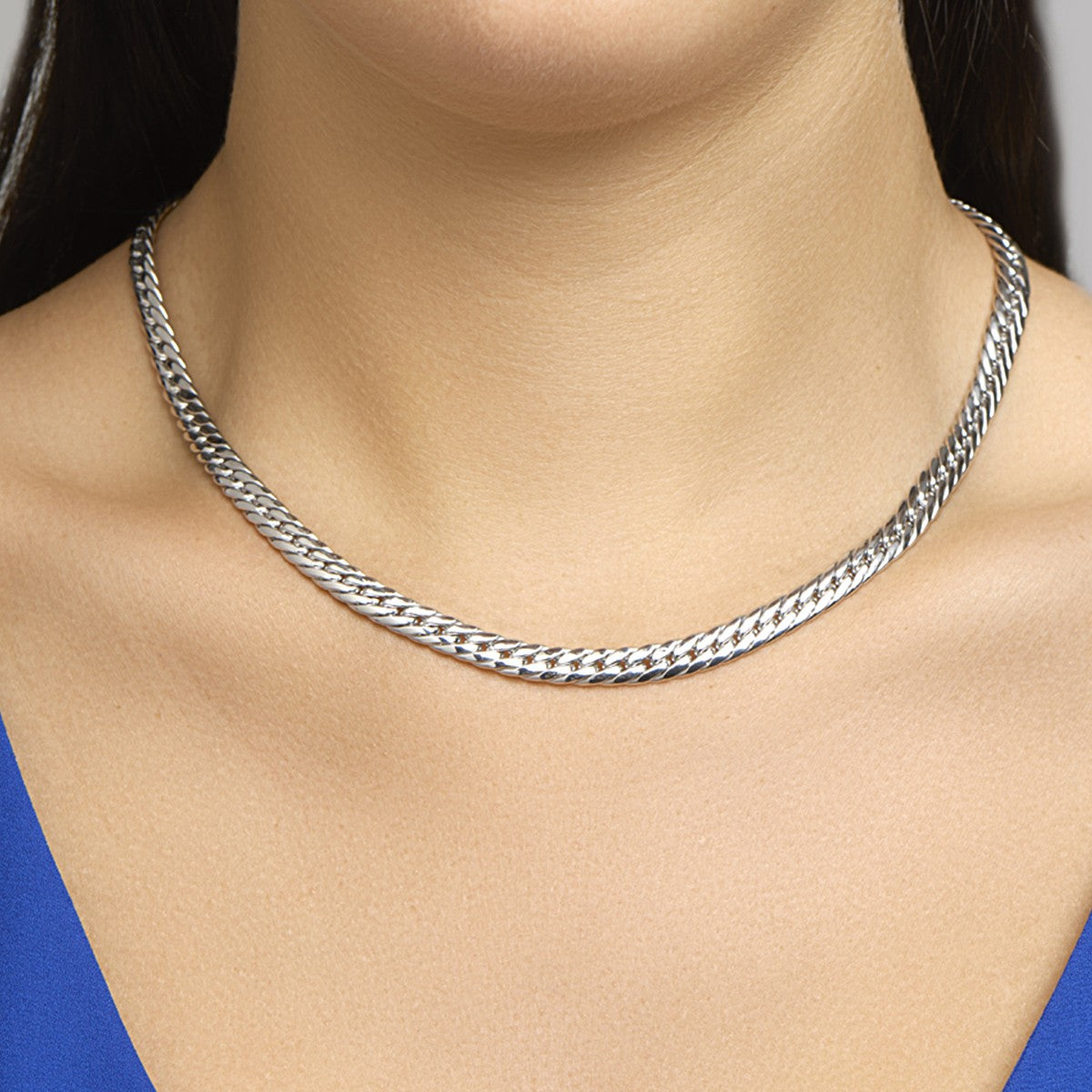 Fantasy Collection Collier gourmette 4 zijdes geslepen 6,0 mm 45 cm zilver