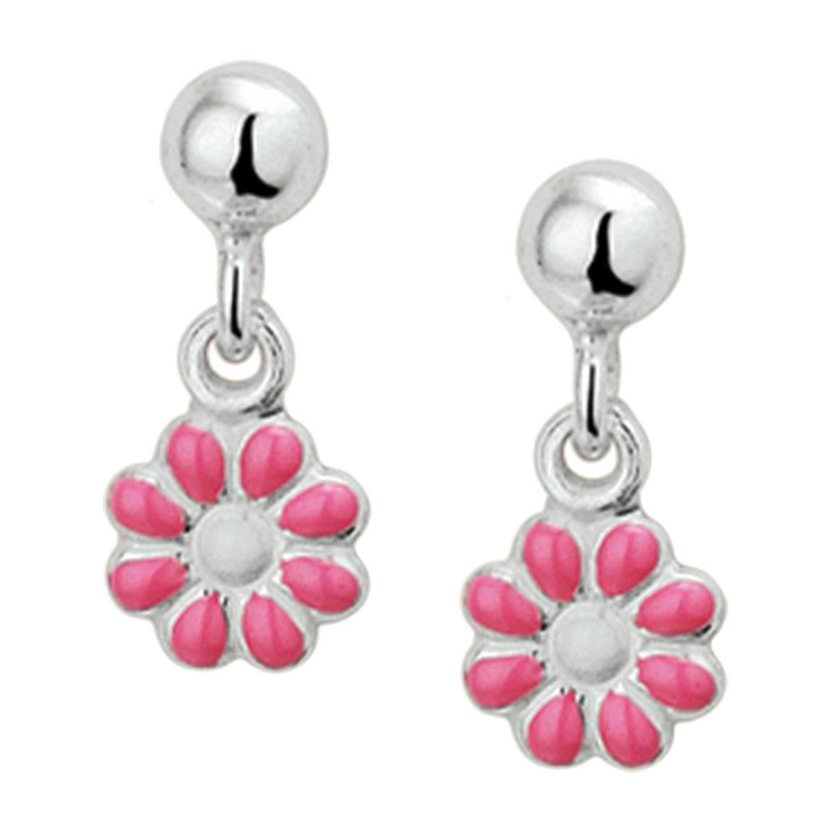 Fantasy Collection Hangende oorbellen bloem emaille zilver