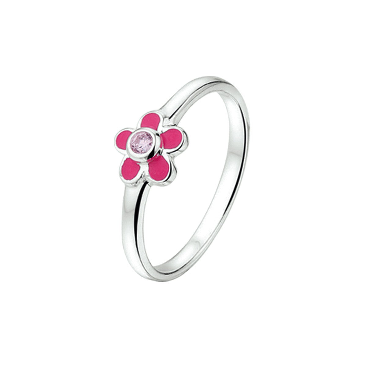 Fantasy Collection Ring bloem roze zirkonia emaille zilver