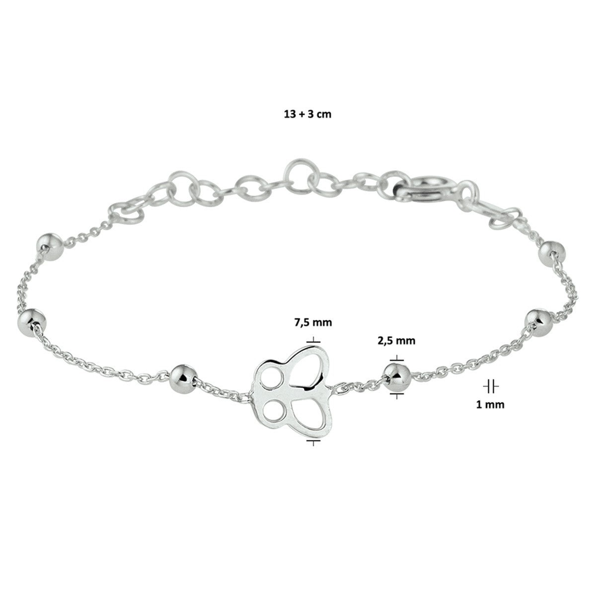 Fantasy Collection Armband vlinder 13 + 3 cm zilver