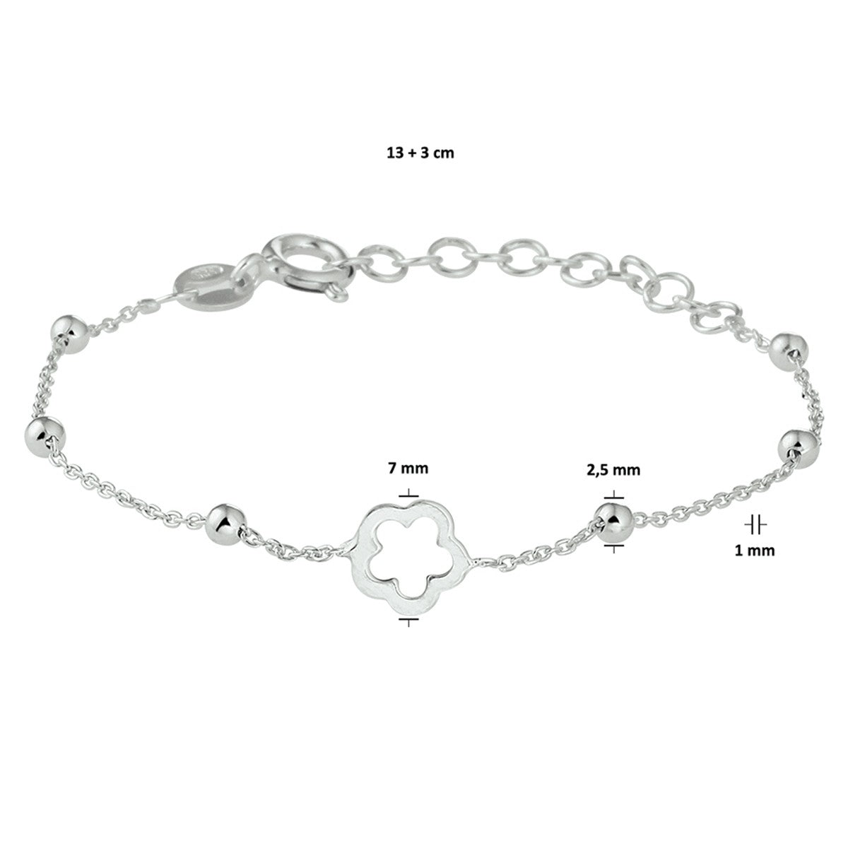 Fantasy Collection Armband bloem 13 + 3 cm zilver