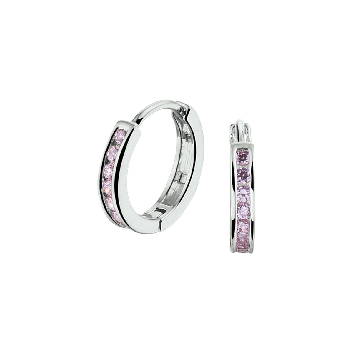 Fantasy Collection Oorbellen roze zirkonia 12,5 mm zilver