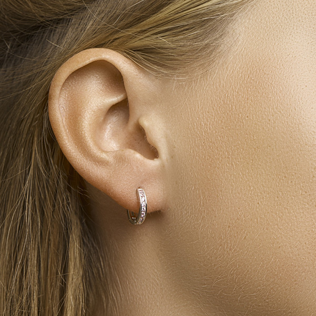 Fantasy Collection Oorbellen roze zirkonia 12,5 mm zilver