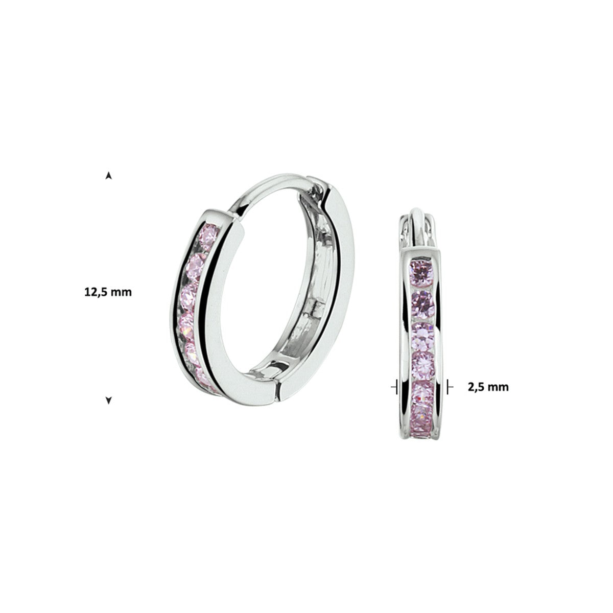 Fantasy Collection Oorbellen roze zirkonia 12,5 mm zilver