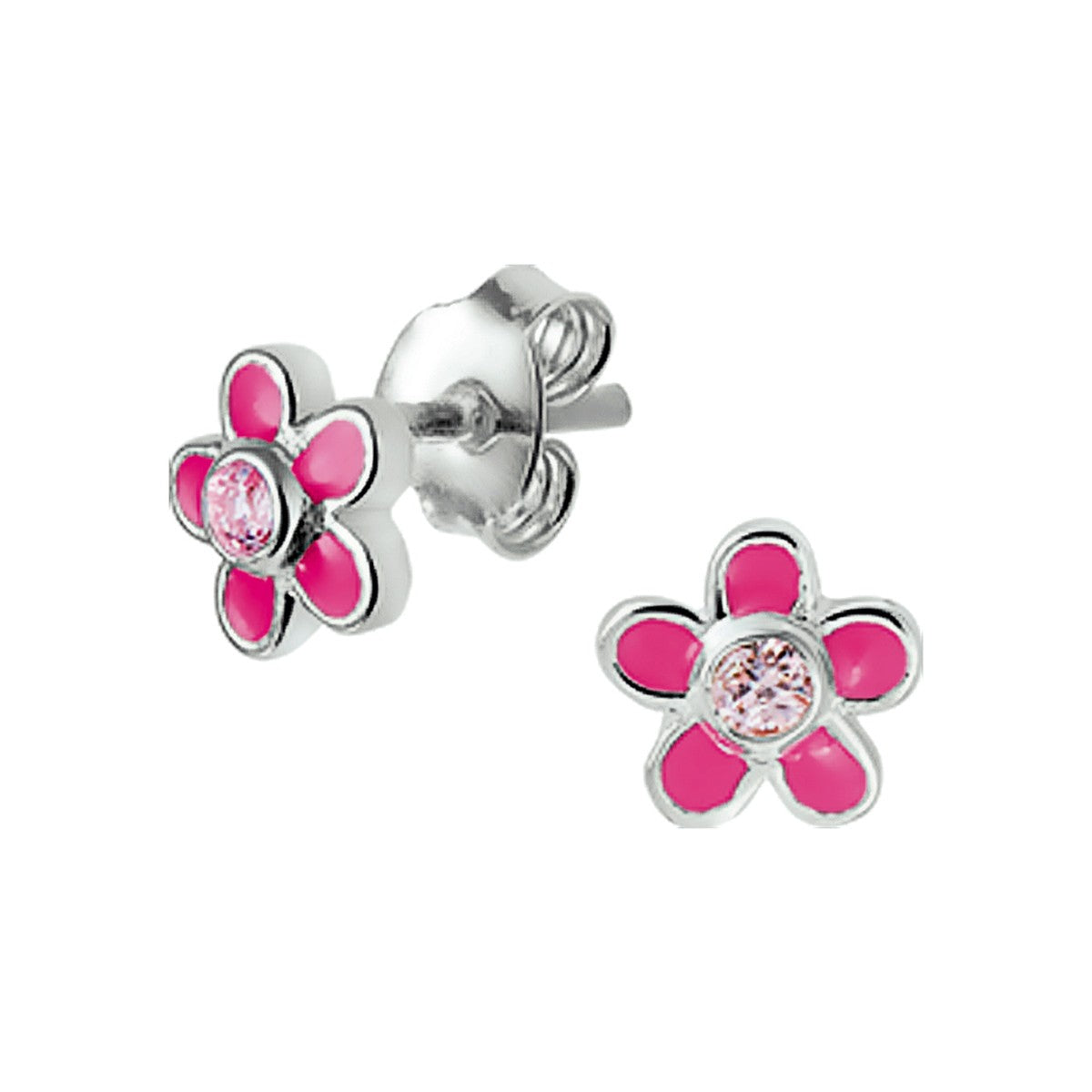 Fantasy Collection Oorbellen bloem zirkonia emaille 6,5 mm zilver