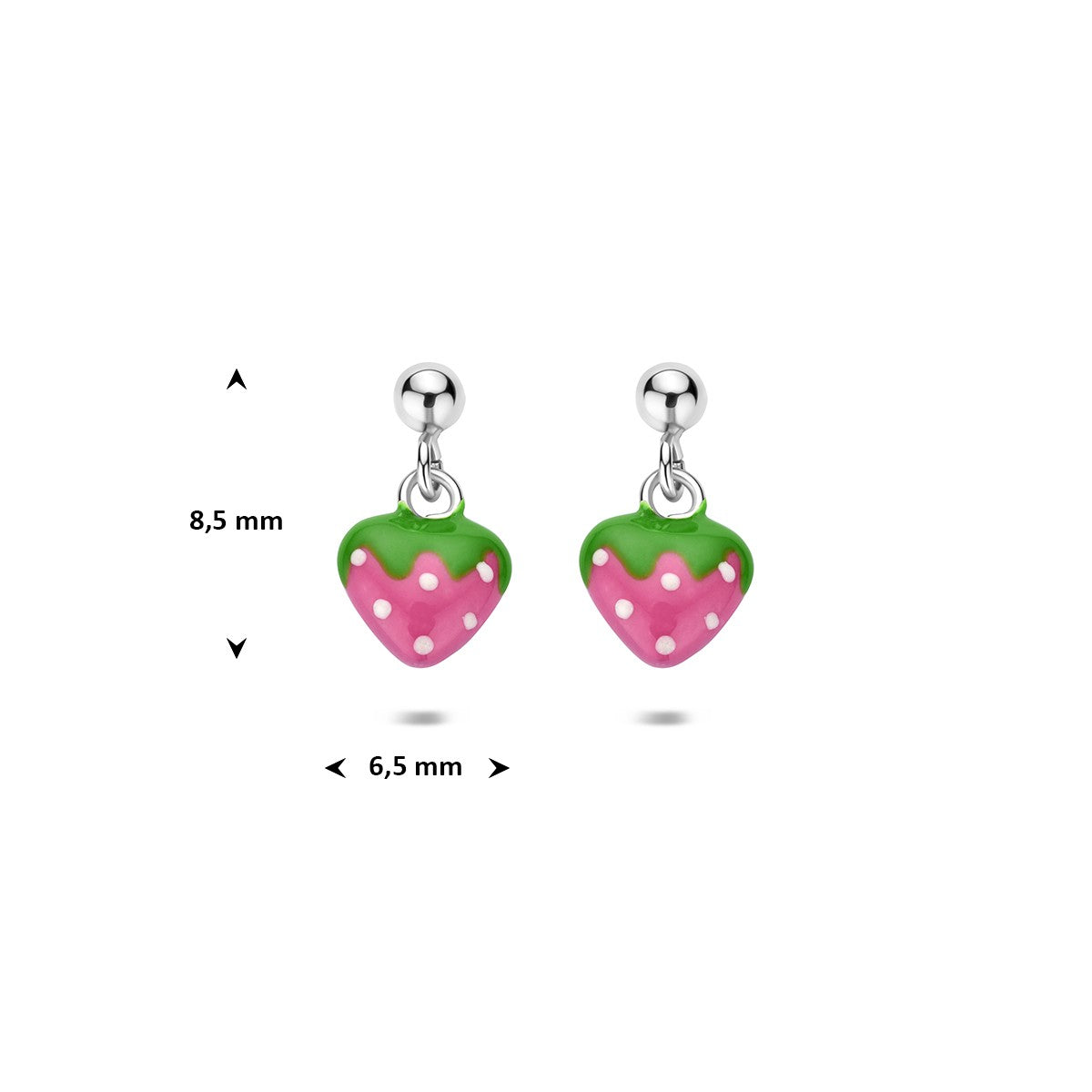 Hangende oorbellen aardbei emaille zilver
