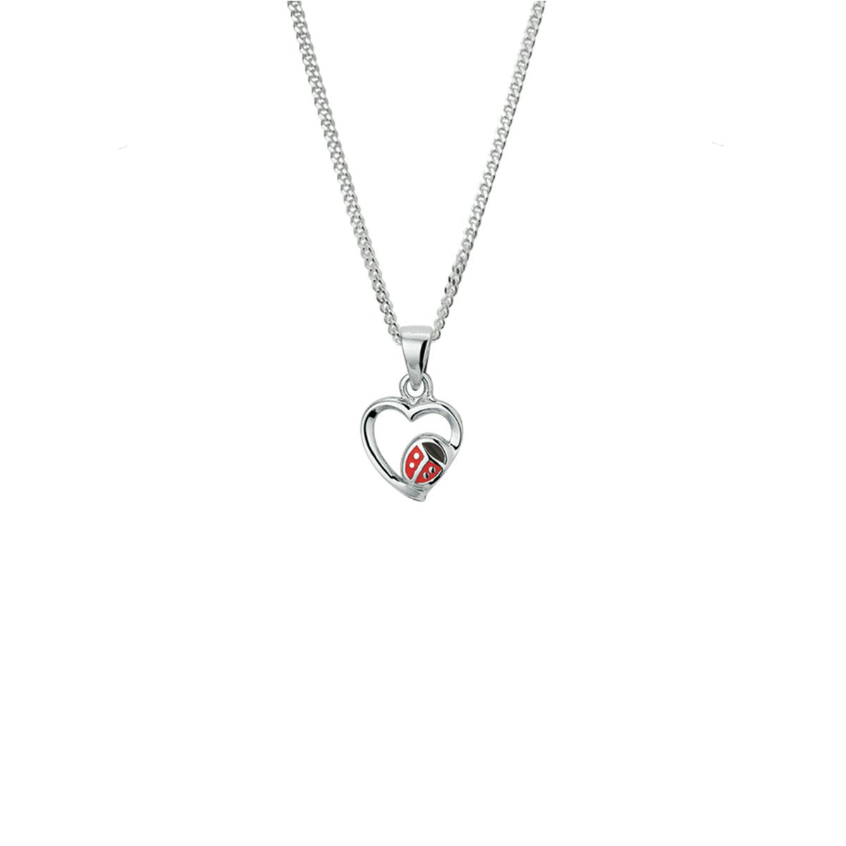 Fantasy Collection Collier hartje lieveheersbeestje emaille 36 + 4 cm zilver