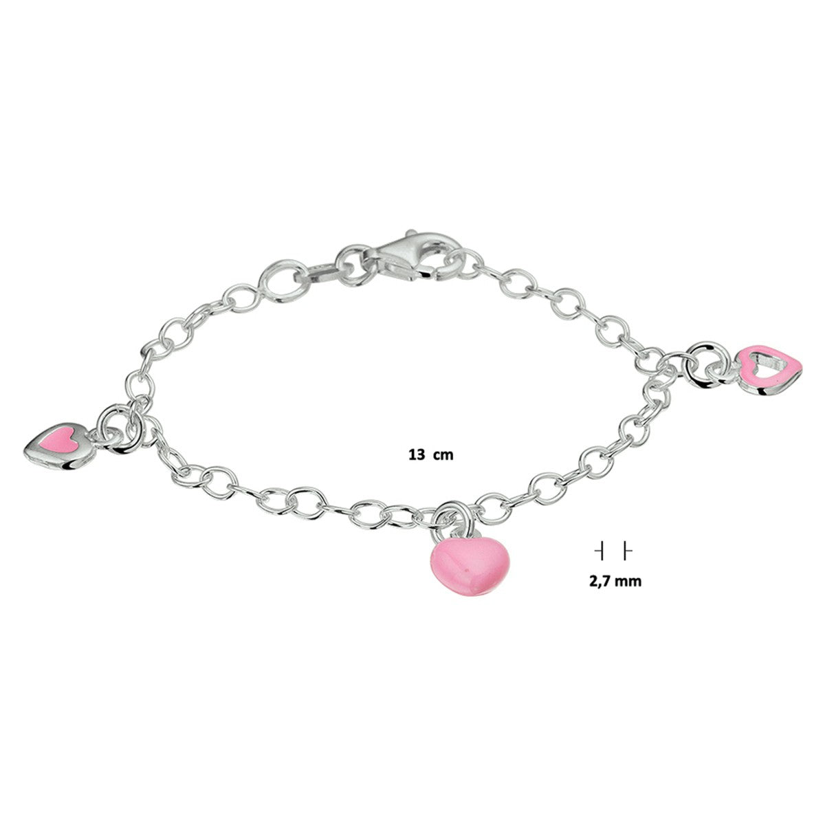 Armband hart emaille 13 cm zilver gerhodineerd