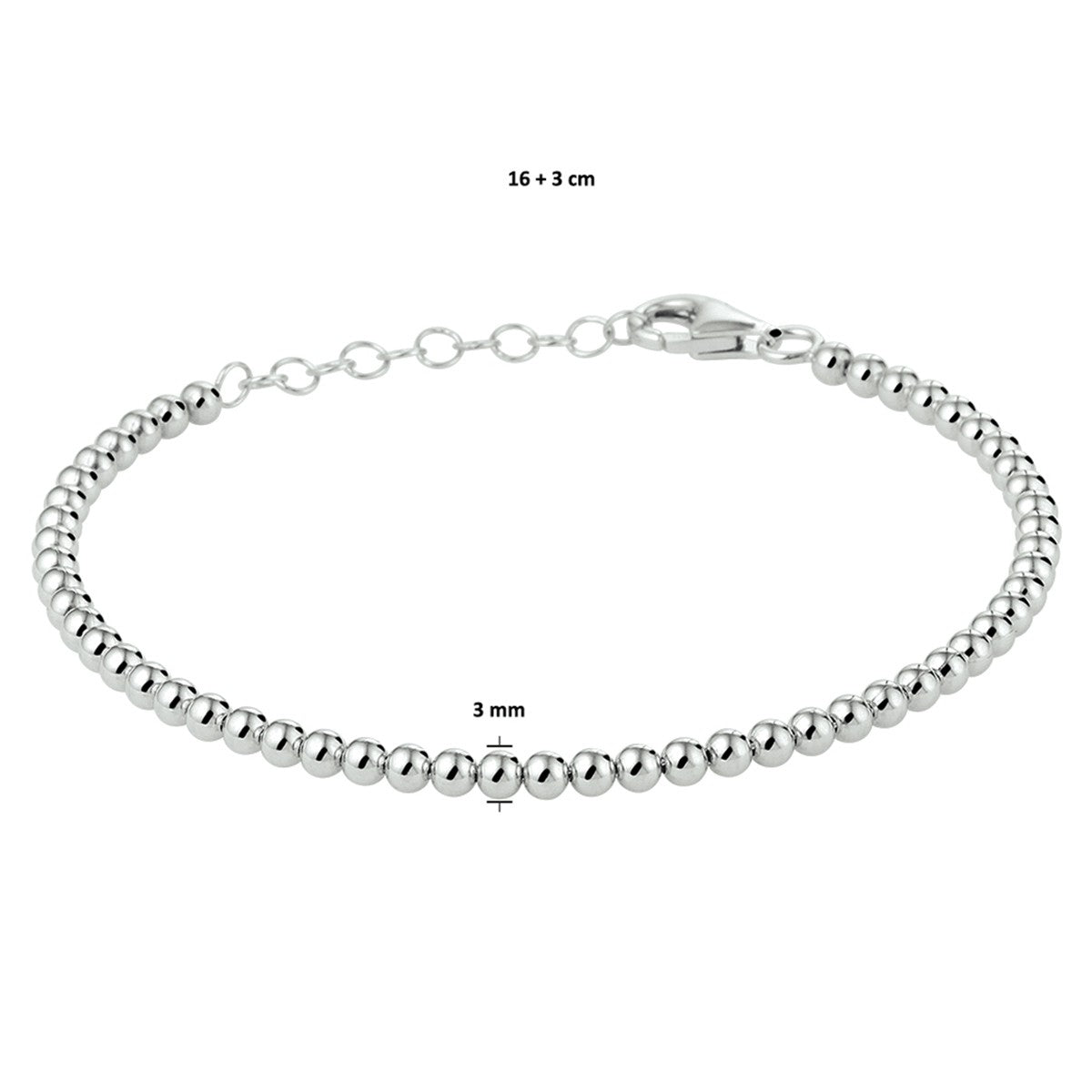 Fantasy Collection Armband bolletjes 3,0 mm 16 + 3 cm zilver