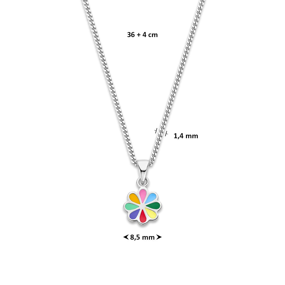 Collier bloem emaille 36 + 4 cm zilver