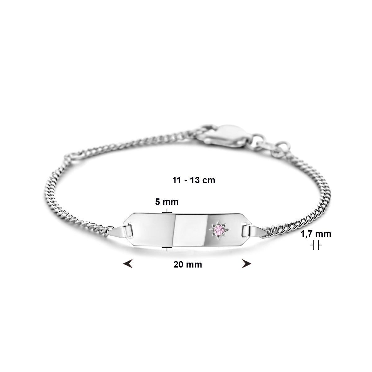 Fantasy Collection Graveerarmband zirkonia plaat 5,0 mm 11 - 13 cm zilver