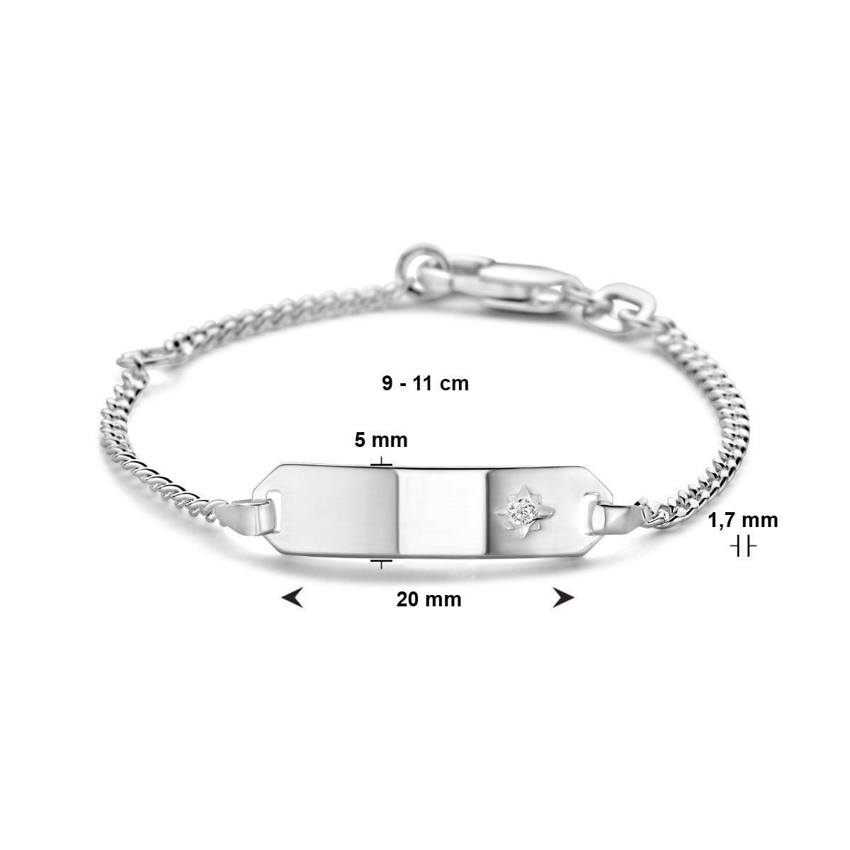 Fantasy Collection Graveerarmband zirkonia plaat 5,0 mm 9 - 11 cm zilver