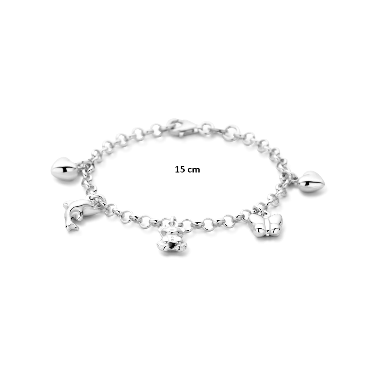 Armband diverse bedels 15 cm zilver gerhodineerd