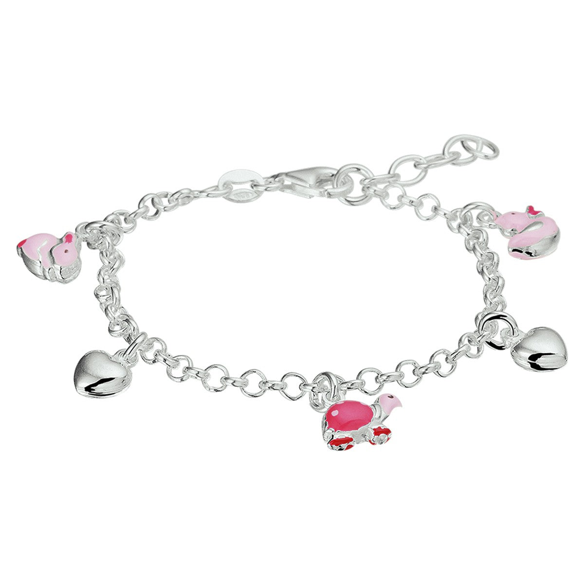 Fantasy Collection Armband hart en dieren emaille 13 + 2 cm zilver