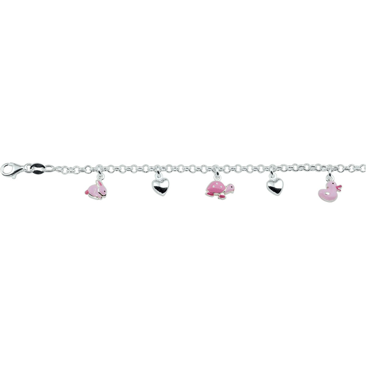 Fantasy Collection Armband hart en dieren emaille 13 + 2 cm zilver