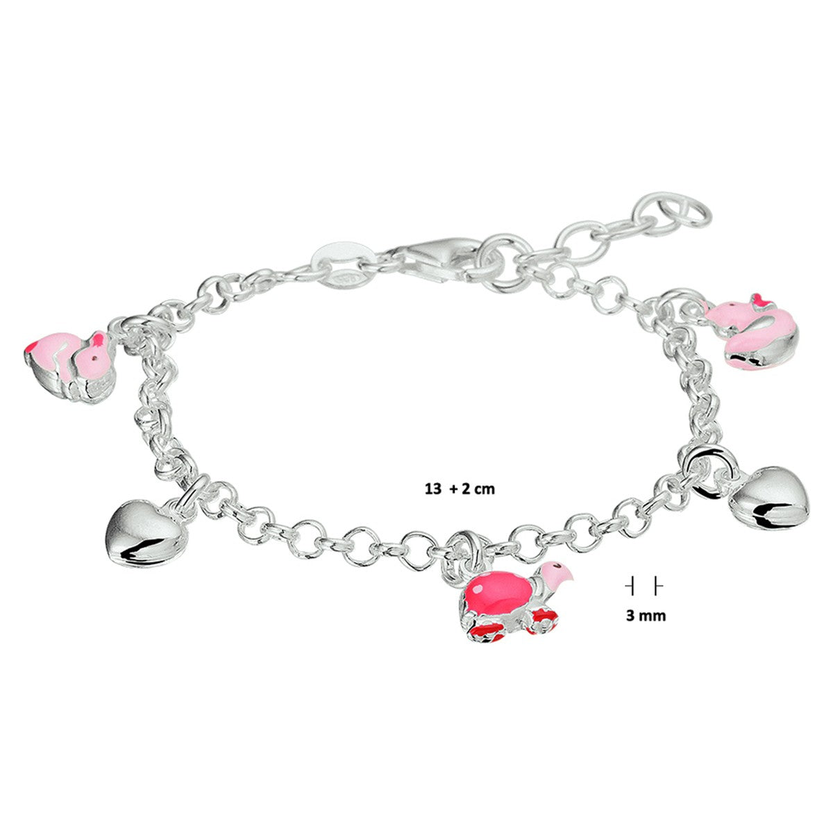 Fantasy Collection Armband hart en dieren emaille 13 + 2 cm zilver