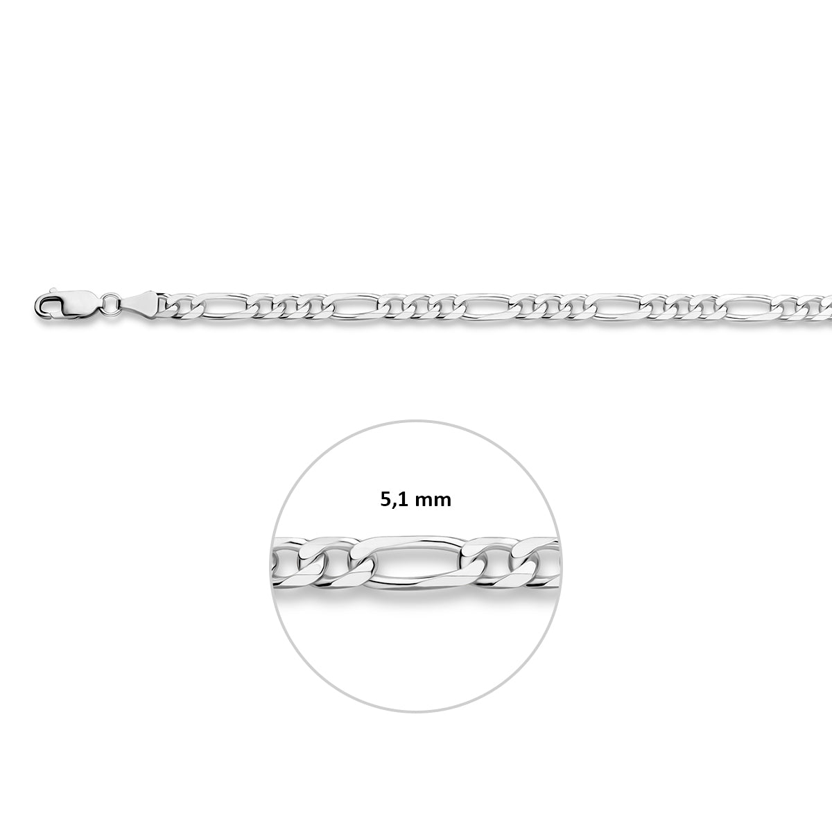 Armband figaro 5,1 mm 20 cm zilver