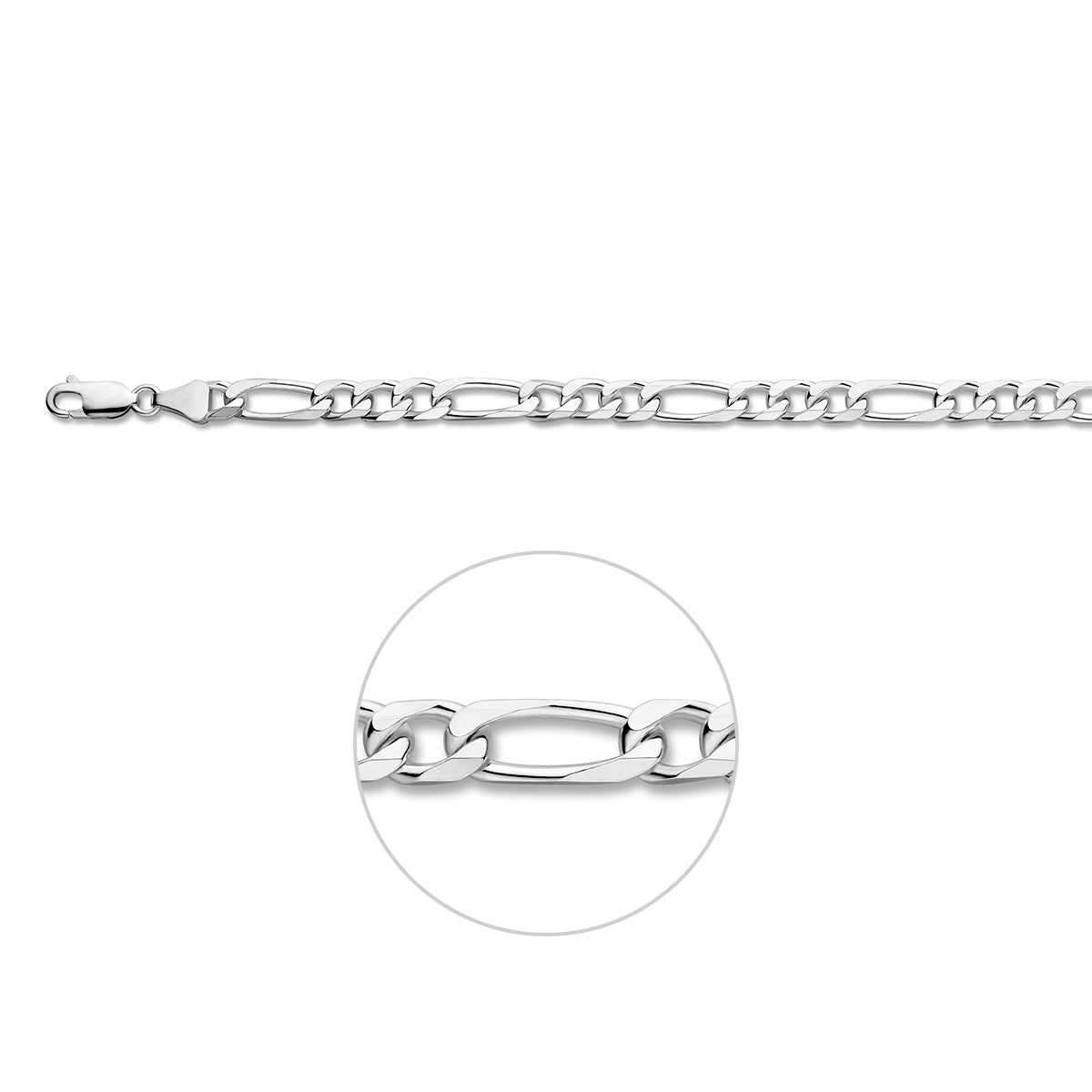 Armband figaro 6,0 mm 21 cm zilver gerhodineerd