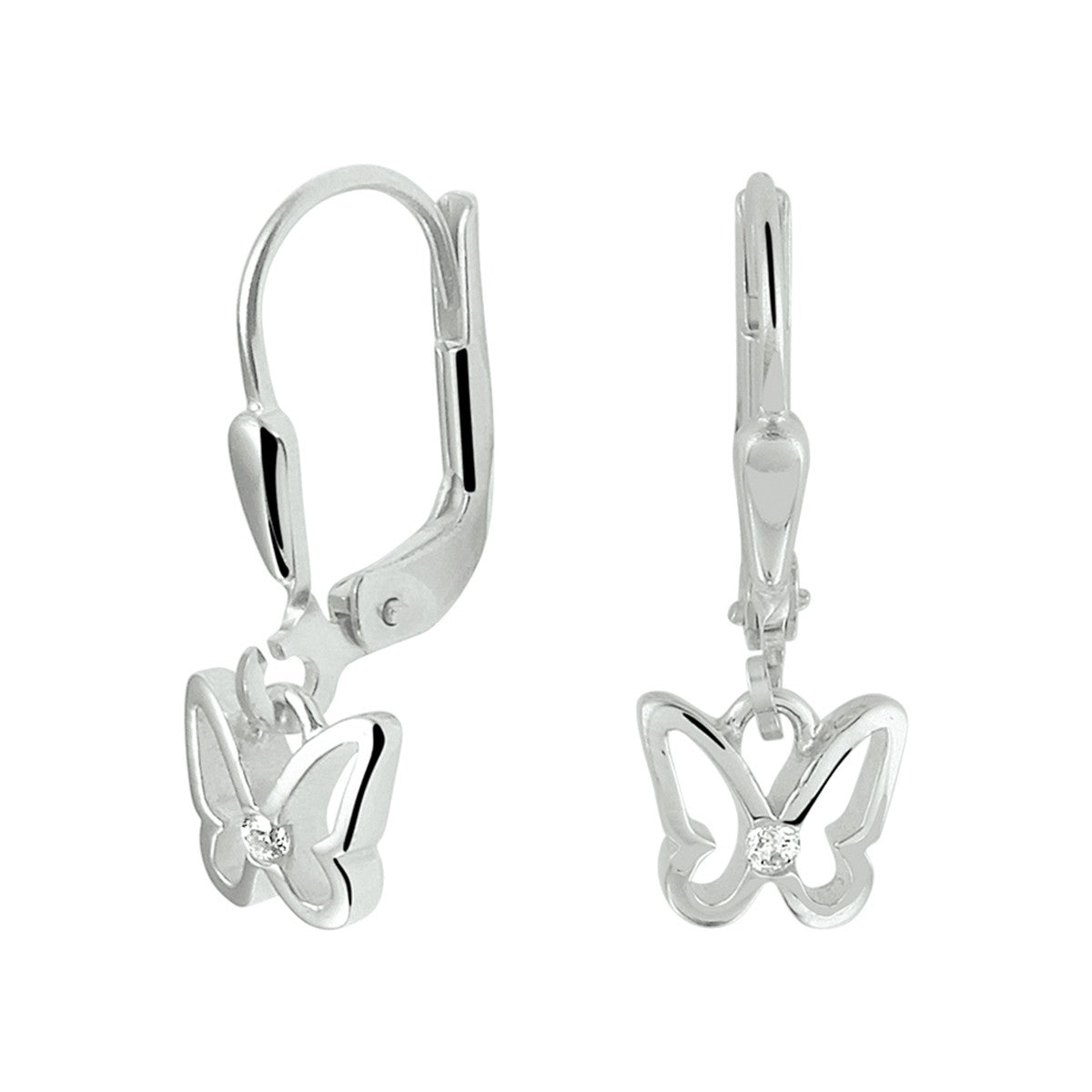 Fantasy Collection Hangende oorbellen vlinder zirkonia brisure haak zilver
