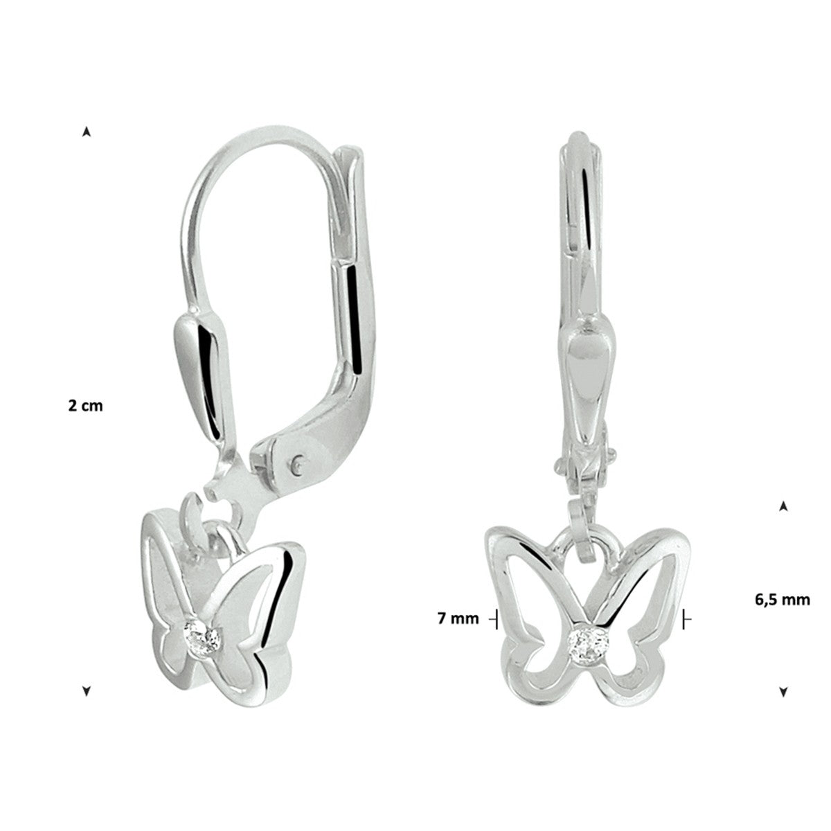 Fantasy Collection Hangende oorbellen vlinder zirkonia brisure haak zilver