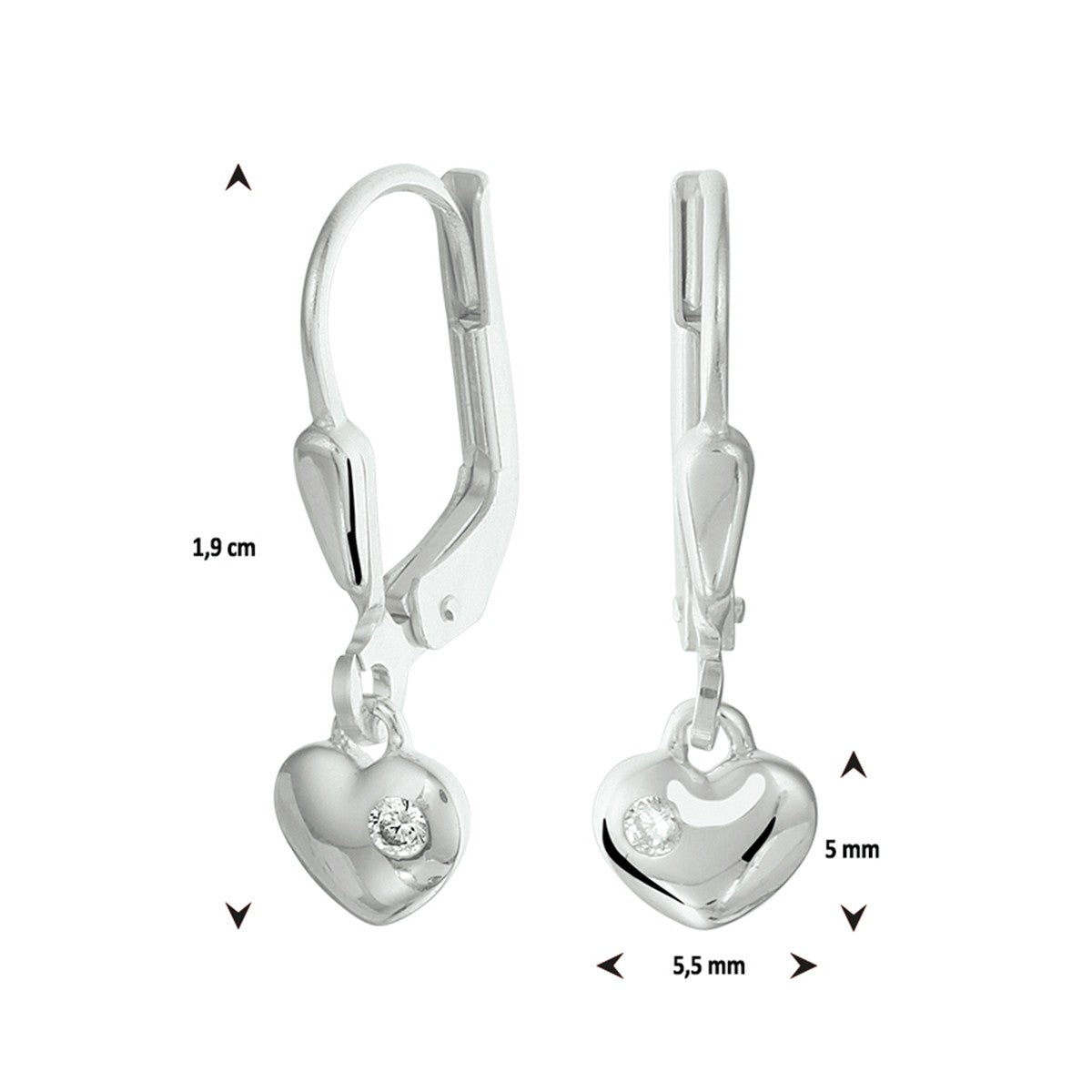 Fantasy Collection Hangende oorbellen hart zirkonia brisure haak zilver