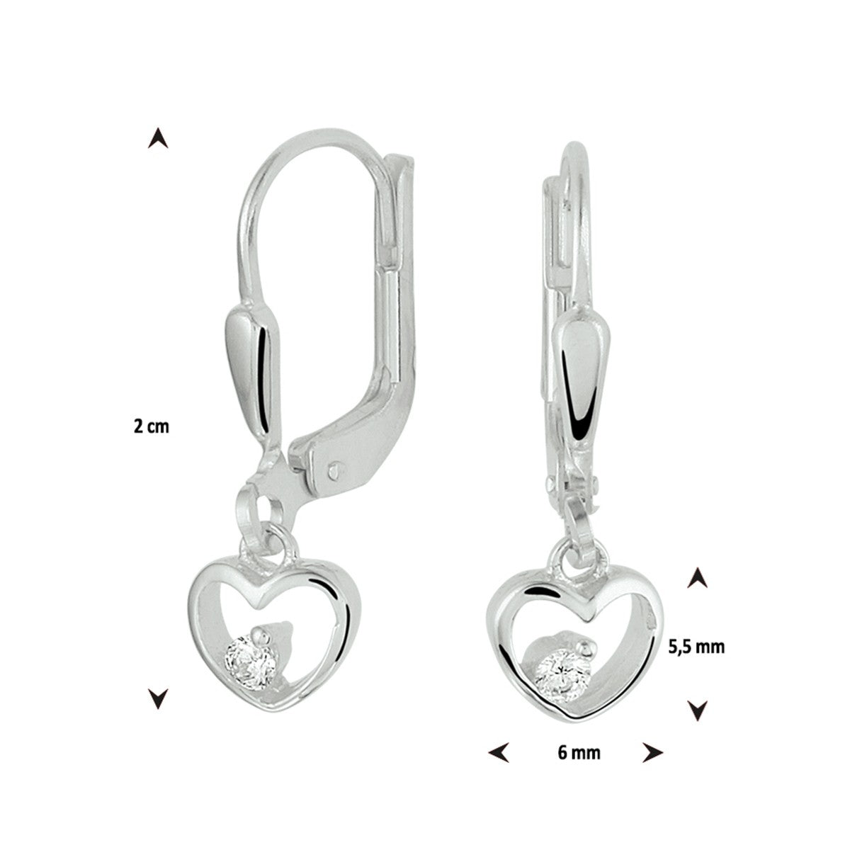 Fantasy Collection Hangende oorbellen hart zirkonia brisure haak zilver