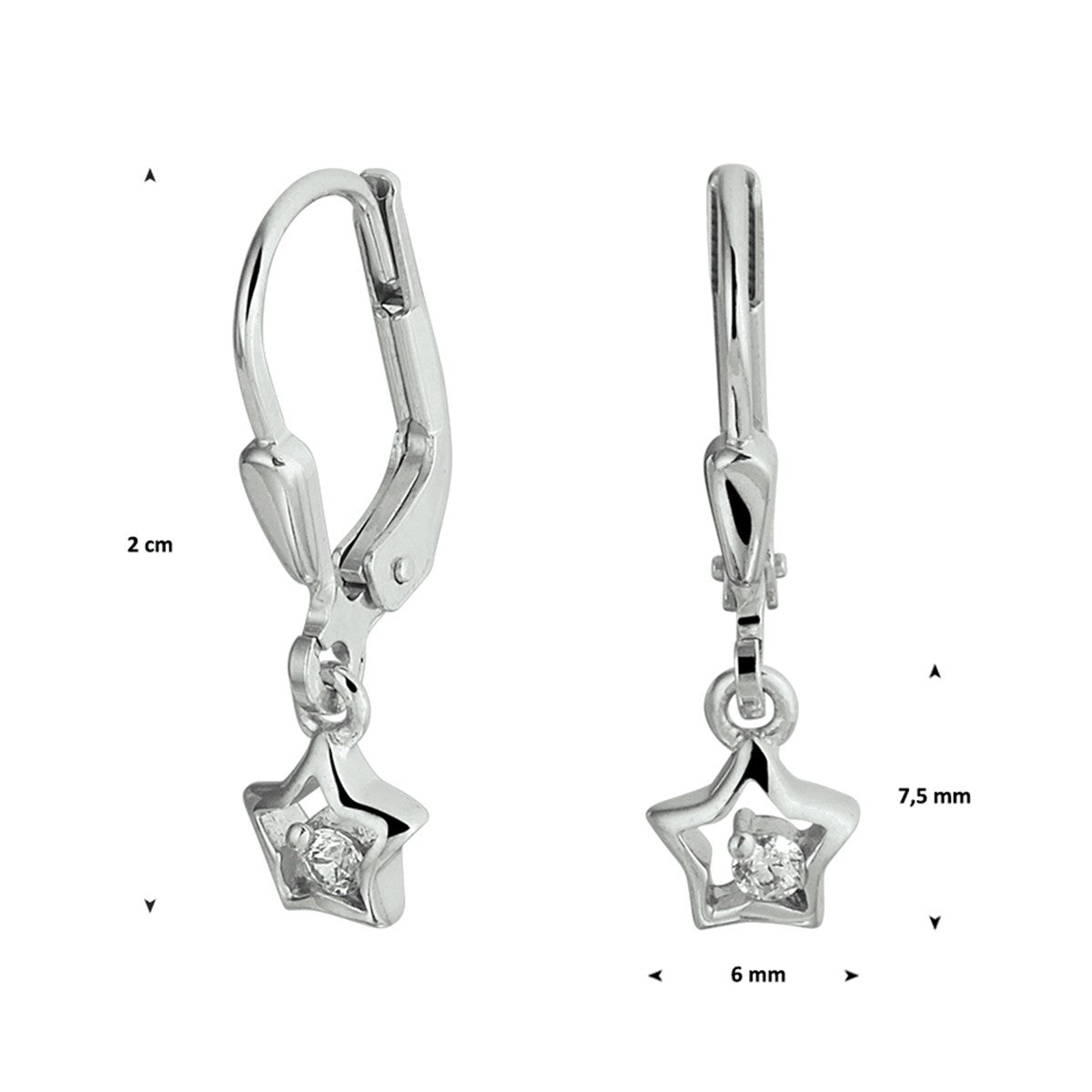 Fantasy Collection Hangende oorbellen ster zirkonia brisure haak zilver