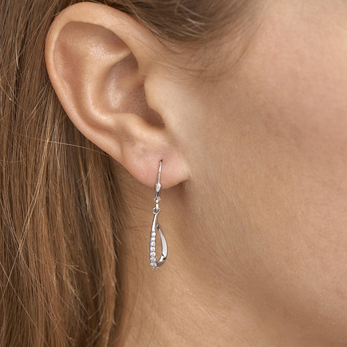 Fantasy Collection Hangende oorbellen druppel zirkonia brisure haak zilver