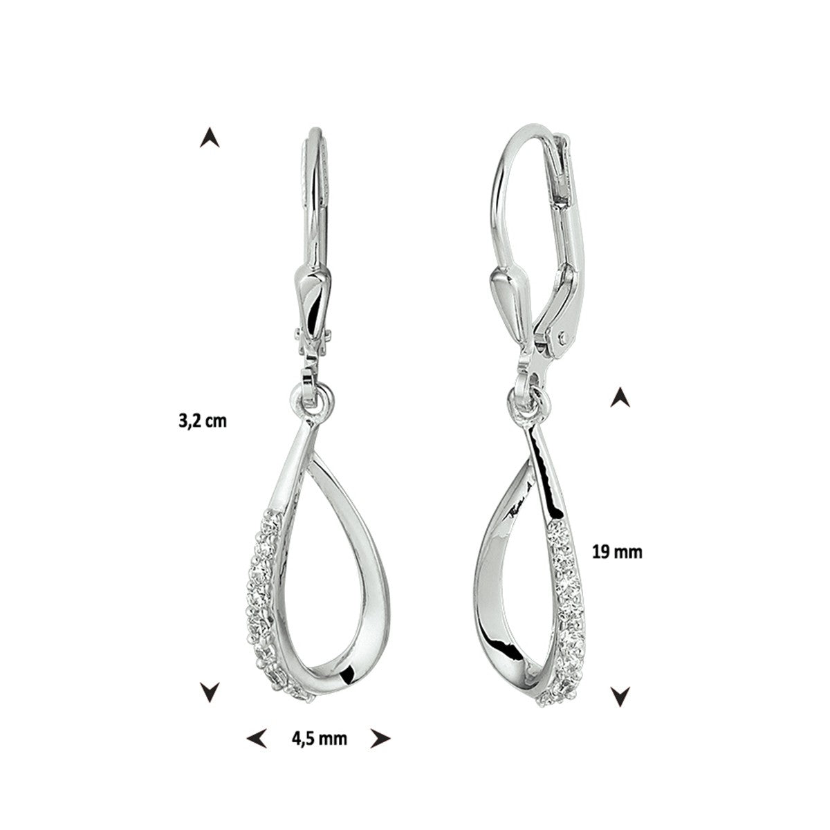Fantasy Collection Hangende oorbellen druppel zirkonia brisure haak zilver