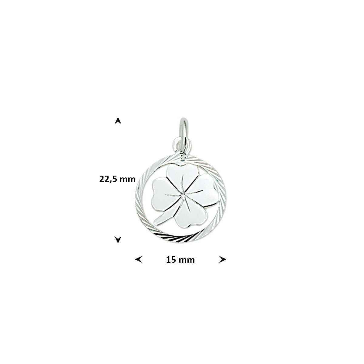 Hanger klavertje gediamanteerd 15 mm zilver