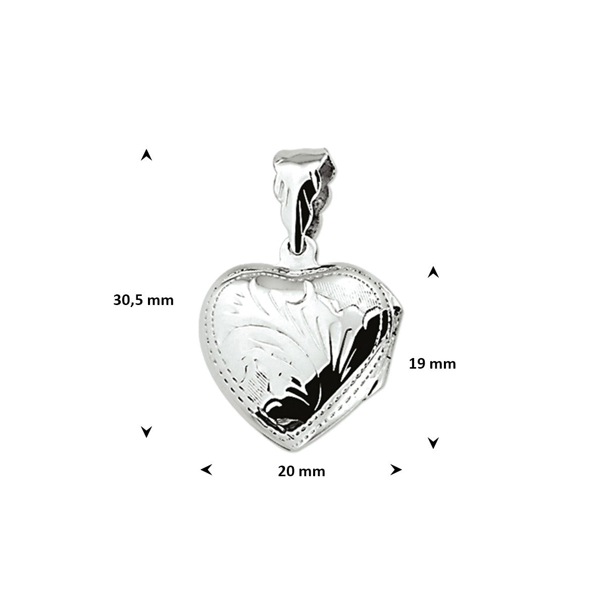 Medaillon hart gravure 19 mm zilver