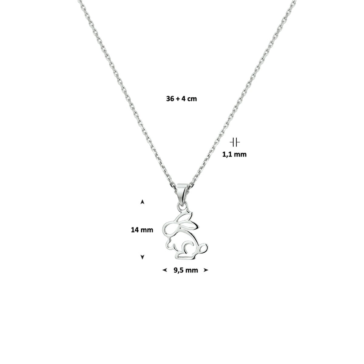 Fantasy Collection Collier konijn 36 + 4 cm zilver